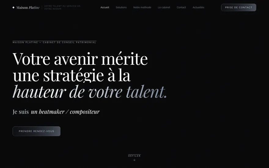 Page d'accueil du site Maison Platine